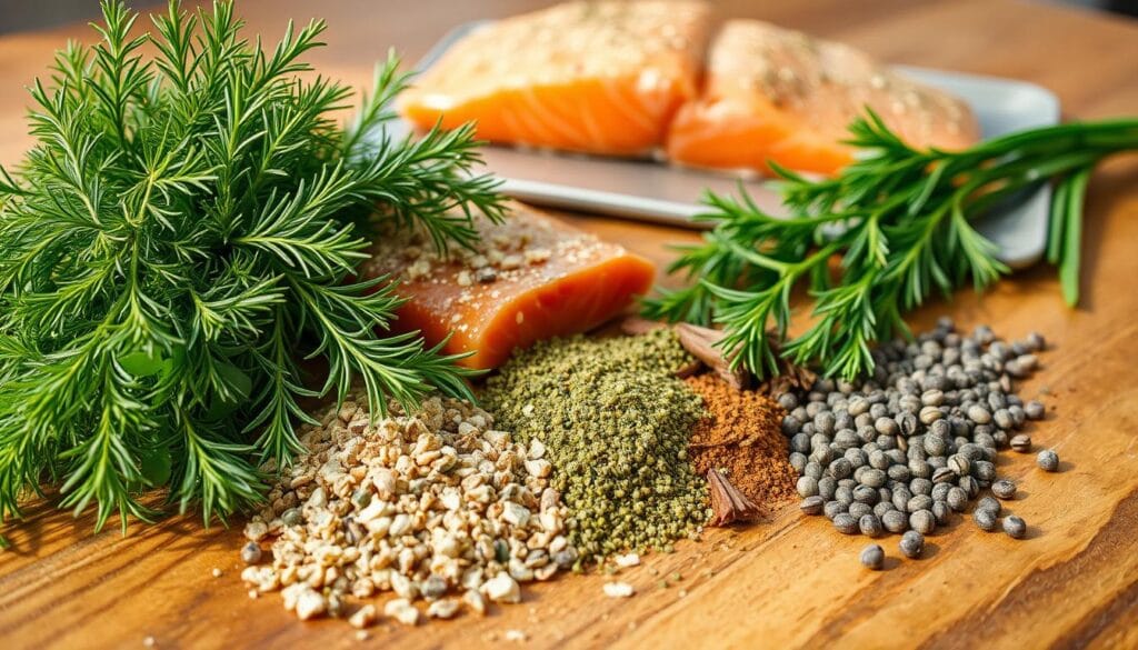 Fresh and Dried Herbs for Salmon Seasoning