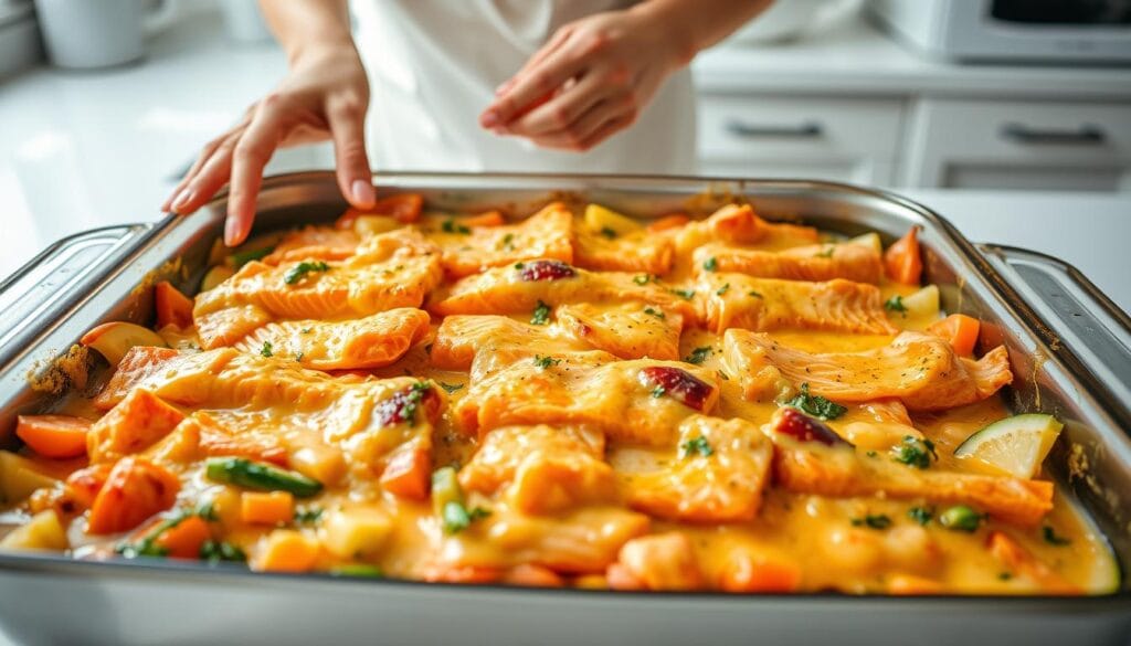 Salmon Casserole Assembly Process