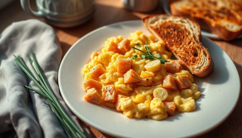 Salmon Scrambled Eggs Breakfast Preparation